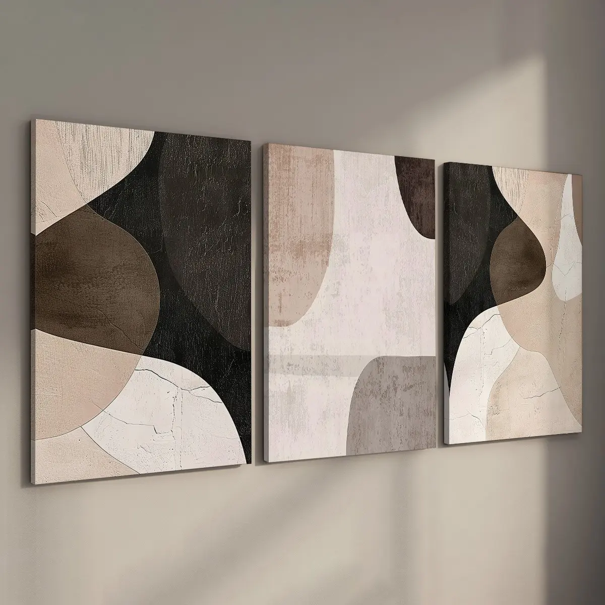3 Counts Wood Framed Canvas Brown Abstract Wall Art, Brown Beige, Abstract Design, Modern Home Decoration, Ready To Hang, Waterproof Canvas Wall Art, Artwork Wall Painting For Gift, Wooden Wall Art