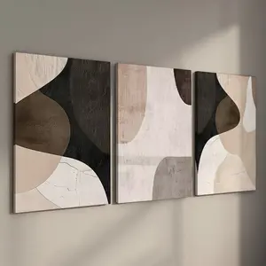 3 Counts Wood Framed Canvas Brown Abstract Wall Art, Brown Beige, Modern Home Decoration, Ready To Hang, Waterproof Canvas Wall Art, Artwork Wall Painting For Gift, Wall Picture for Living Room, Bedroom, Home And Dormitory Decoration, Wooden Wall Art