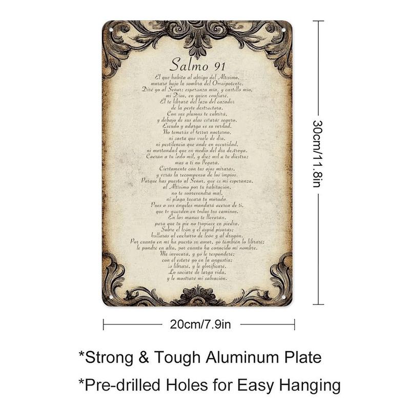 Vintage Spanish Psalm 91 Metal Sign Christian Wall Art Religious Home Decor