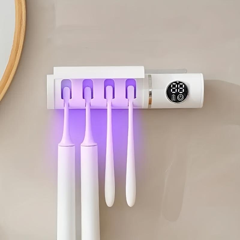 [Smart UV Toothbrush Sanitizer] 1pc Automatic Dual Sterilizer Smart UV Toothbrush Sanitizer - Wall-Mounted with Power Display, Rechargeable 1200mAh Lithium Polymer Battery, USB Charging, ≤36V for Bathroom Use