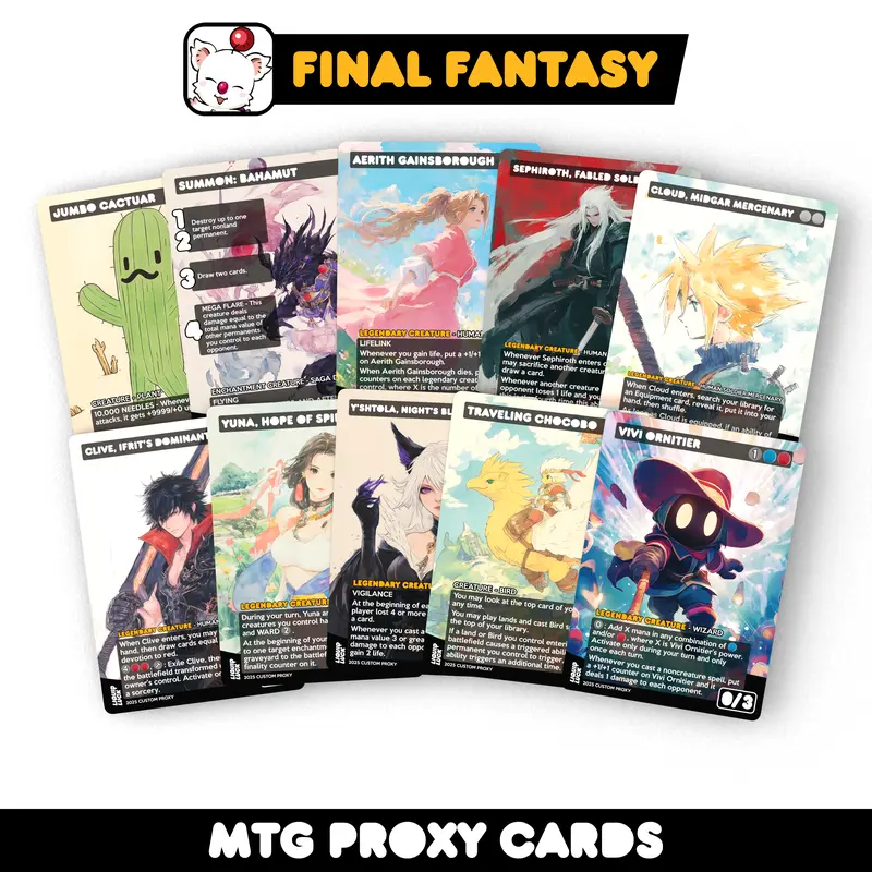 Final Fantasy Complete Proxy Set - 21 Cards to Choose From - Sephiroth, Cloud, Yuna, Kefka, & More! Perfect for your Commander Decks!