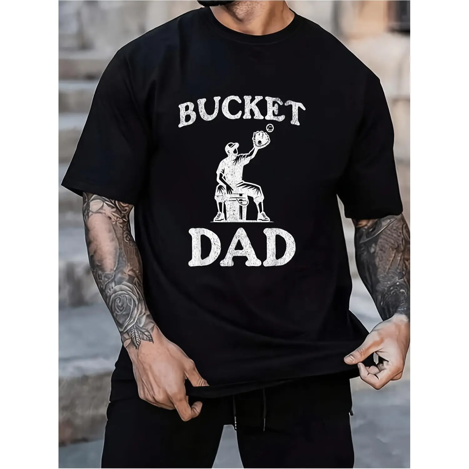 Bucket Dad Softball Dad Baseball Funny Father's TShirt Unisex's Men's Black Vacation Crew Neck Short Sleeve Classic Fit Holiday TShirt Summer Tee Same Style for Men and Unisex 2026 Summer Leeved Printed Tshirt Happy Mother Day Shirt for Mom Best Mom