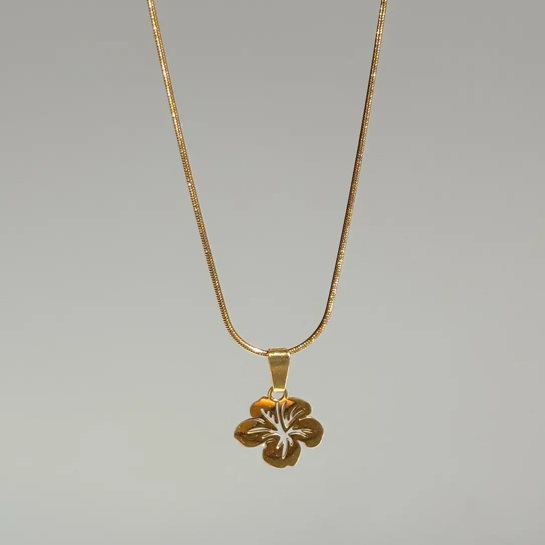 Hawaiian Hibiscus Flower Stainless Steel Tarnish Resistant everyday Necklace trendy girl jewelry gift girly accessories charm