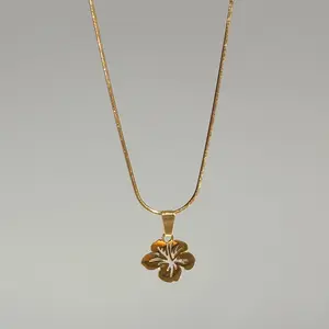 Hawaiian Hibiscus Flower Stainless Steel Tarnish Resistant everyday Necklace trendy girl jewelry gift girly accessories charm