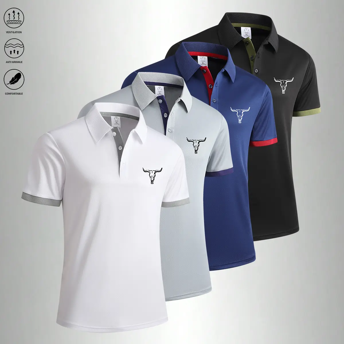 Set of 4 men’s polo shirts—comfortable and breathable, suitable for outdoor activities, running, fitness, and everyday casual wear; men’s formalwear, men’s tops.