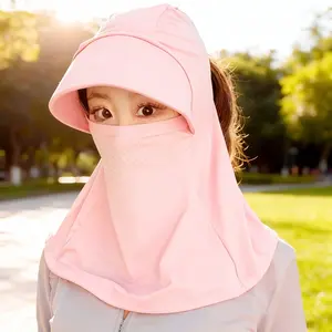 Ice-Sense Fabric Biking Cap (1-Piece/2-Piece Options) with Breathable Face Mask, Full Head Coverage, No Redundancy, Beige&Pink/Light Gray&Dark Gray Sets, Home Care Dust Cover Accessory for Outdoor Sports,Fishing