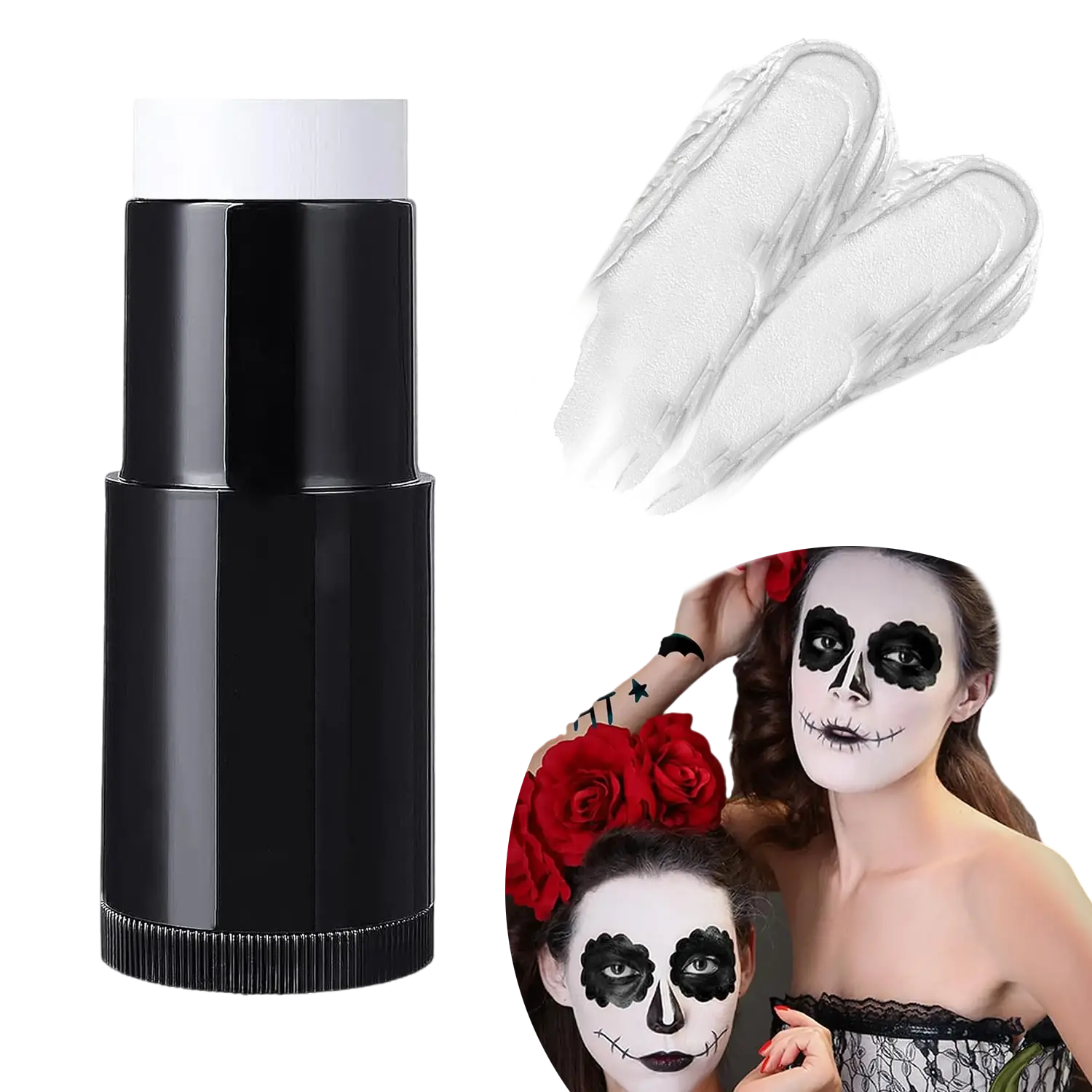 White Face Body Paint Stick, Waterproof Grease Paint Eye Black Stick for Sports, High Coverage White Foundation Makeup Stick for Halloween Skeleton Vampire Mime Joker SFX Cosplay Costume Stage Makeup