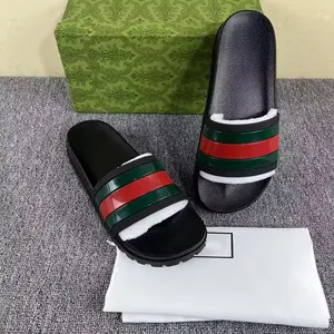 Unisex Open-Toe Slide Sandals - Lightweight Slip-On Shoe with Stylish Red-Green Stripes, Soft Cushioning, Non-Slip Sole, Comfortable Footwear for Summer Beach, Casual Wear (Black Creeper)