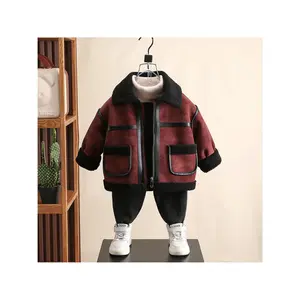 Boys' 2025 New -Lined Shearling Jacket - Winter Warm Coat with Real Collar & Full-Zip Closure, Thickened for & Kids (0-12 Years), Stylish Outerwear (Hand Wash/Dry Clean) - Luxury Winter Clothing