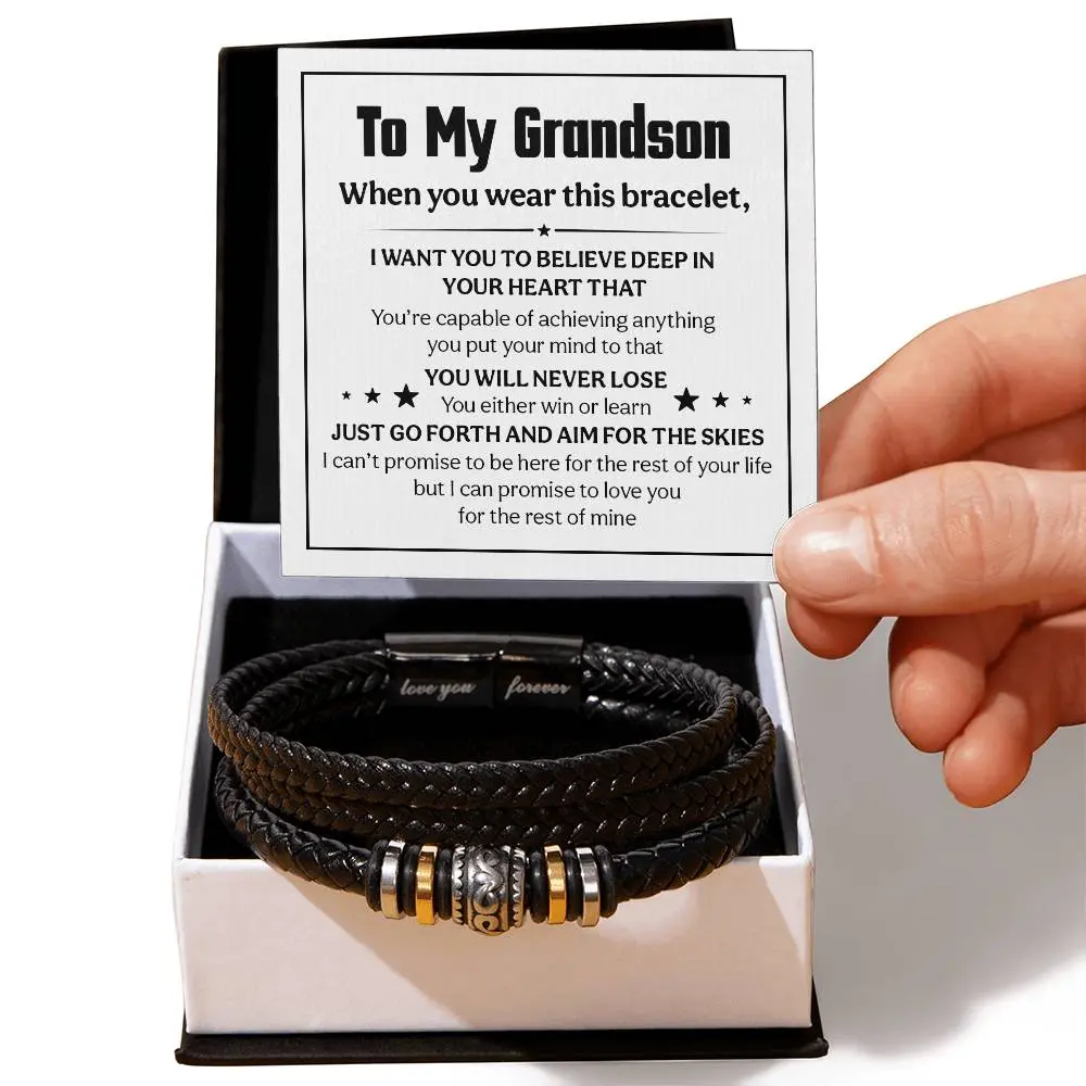 To My Grandson Engraved Inscription Bracelet - Permanent Engraving Bracelets & Bangles, Fashion Costume Jewelry Accessory, Engraved Inscription Bracelets & Bangles