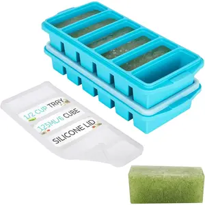1/2 Cup Silicone Freezer Tray 2-Pack with Lid 12 Cubes for Meal Prep & Freezing Oven & Dishwasher Safe Kitchen Essentials
