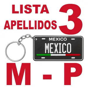 APELLIDOS M-P Llavero de Plastico de Mexico Personalizado Estilo Mini Placa o Matricula en 3D | Custom Last Names Keychain Mexican Mini License Plate Design | Llaveros Personalizados de Plastico PLA Plastic Keychains