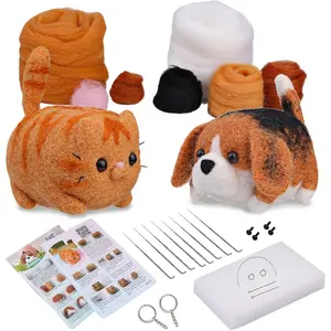 Needle Felting Kit, 2 PCS Dolls Needle Felting Starter Kit with Instructions, Felting Pad, Felting Wool, Felting Needles, Keychain and Split Ring etc