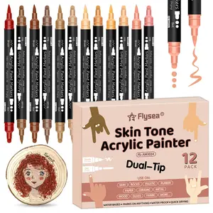 12-Pack Skin Tone Markers, Dual-Ended Acrylic Paint Pens Set, Ideal for Rocks Canvas Glass Ceramic Wood Sketching Illustrations