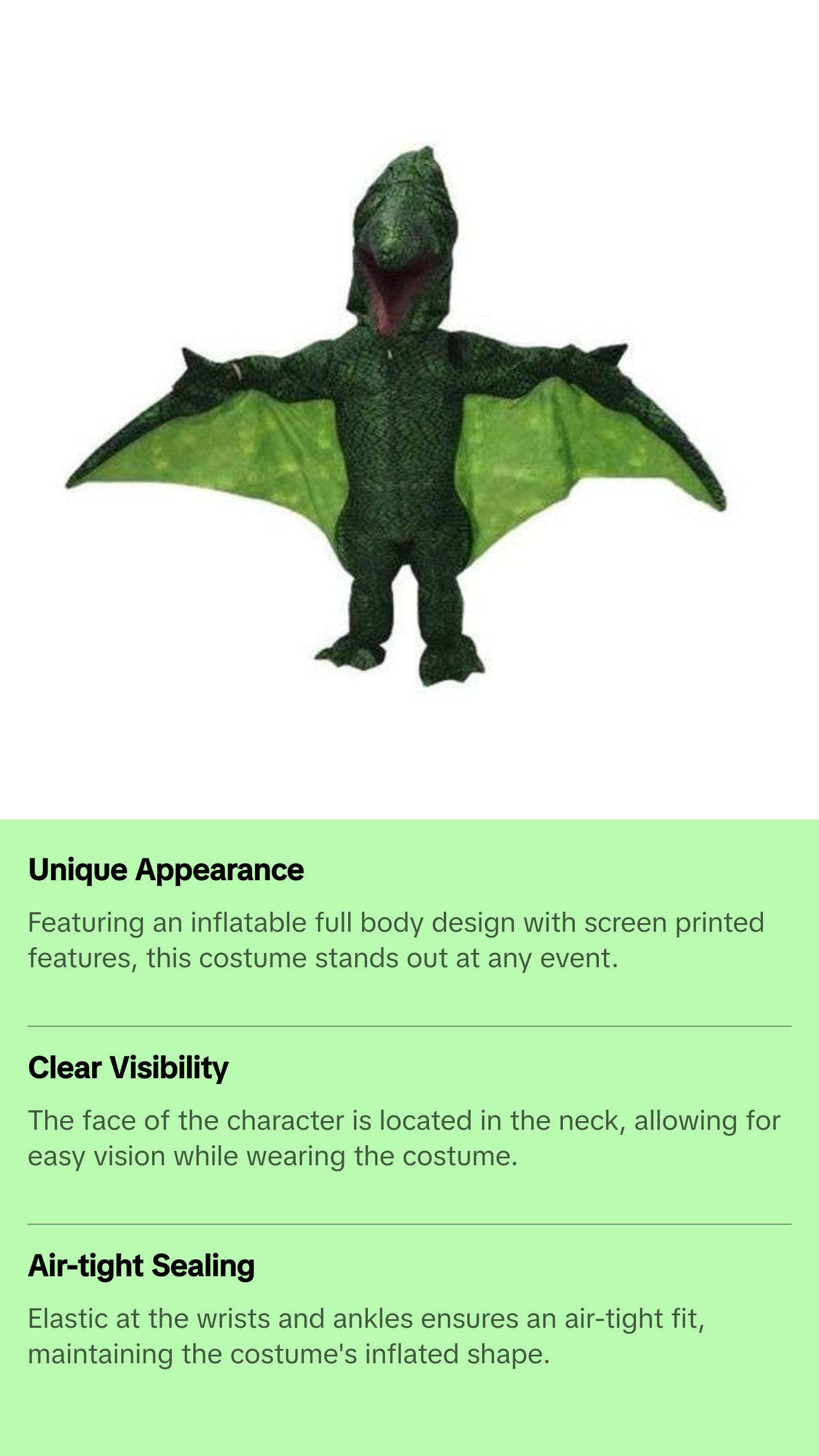 Pterodactyl - Dinosaur - Green - Inflatable - Costume - Adult