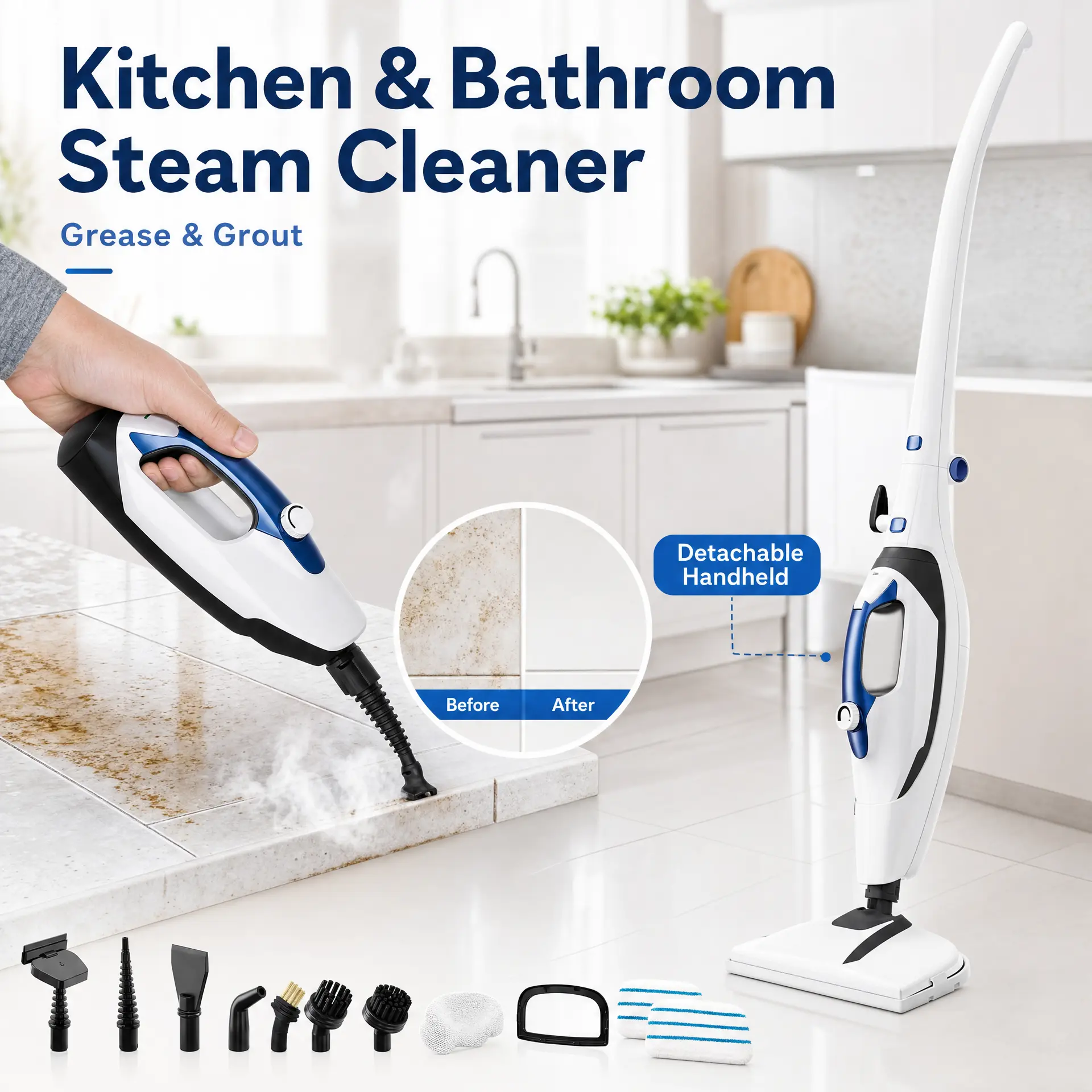 [Flash Sale] GLEEHILL 10-in-1 Electric Steam Mop & Handheld Cleaner for Floor, Tackles Grease & Sticky Messes in Kitchen, Fast Heat-Up High Pressure Steamer for Oven Stove Grout Tile Window, Heavy Duty Chemical Free Multi-Purpose Cleaning Tool 2026