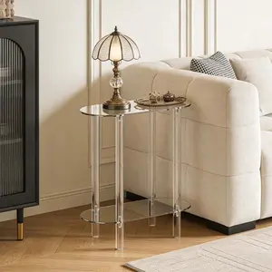 Transparent Acrylic 2-Layer Side Table, Modern Simple Rectangular Bedside Cabinet, Multi-Functional Decorative End Table for Living Room Bedroom