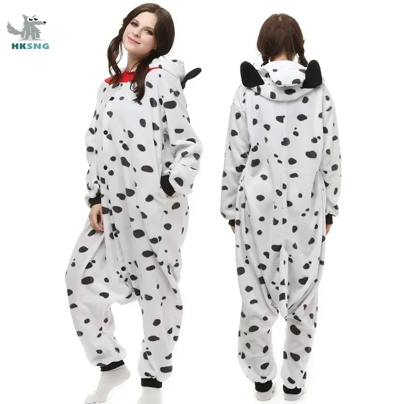 Dalmatian Dog Adult Kigurumi Onesies Winter Pyjamas Footed Animal Cartoon Hoodied Christmas Halloween Cosplay Costume Gift