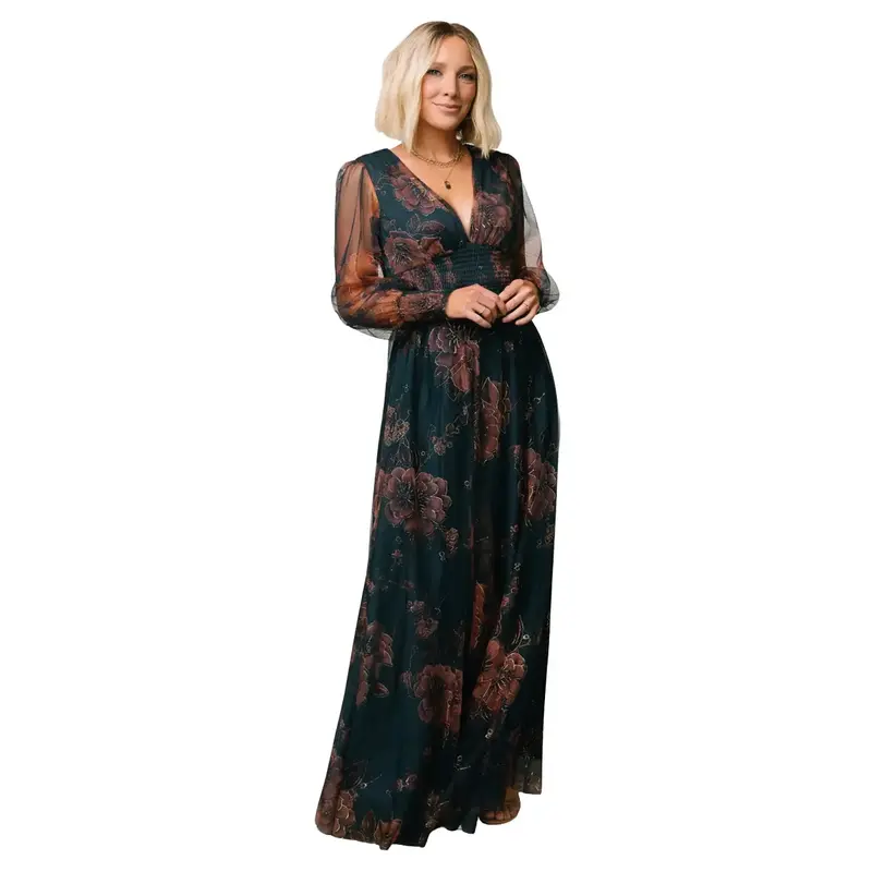 long sleeve maxi dress in black Long Sleeve Empire Waist Maxi Dress