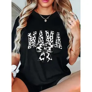 100% Cotton Unisex Mama Cow Print Coquette Bow Mother's Day Western Mom Women T-Shirt