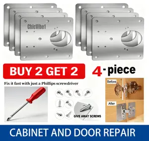 Buy 1 Get 1  Free,（ Plus  Free Screws）2/4/8Counts Cabinet Hinge Repair Plate with Screws,Hinges Repair Fixing Plates,Stainless Steel Hinge Repair Board,Kitchen Cupboard Door Hinge Repair Brackets Kit.