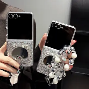 Luxury Glue Bear Mirror Phone Case for Samsung Zflip3/4/5/6/7, Cute Design, Fun Aesthetic, Theme Phone Cover, Creative Gift