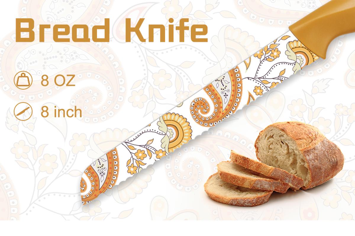 Astercook Paisley Knife Set Kitchen Block Rustproof Stainless Steel & Scratch-Resistant PP, Perfect Gift Idea Springtok Multicolor