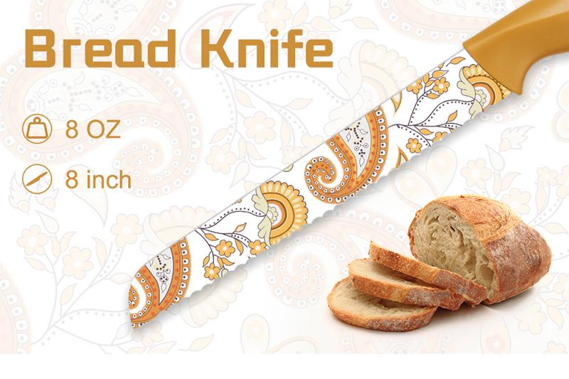 Astercook Paisley Knife Set Kitchen Block Rustproof Stainless Steel & Scratch-Resistant PP, Perfect Gift Idea Springtok Multicolor