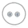 MDFUN Bling Cubic Zirconia Tennis Fashion Matching Jewelry Set - Brass-Plated Tennis Necklace, Bracelet, Halo Studs, Unisex Skin-Friendly Everyday Accessory, Gift-Boxed for Birthday Gifting