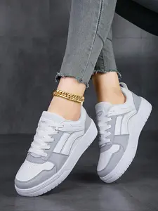 Women's Fashion Colorblock Patched Lace Up Skate Shoes, Casual Breathable Comfortable Sports Shoes, Female All-match Shoes for Daily Wear, Casual Walking Sneakers
