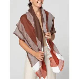 59 X 59in Deep White Color Large Grid Womens Fall Winter Scarf