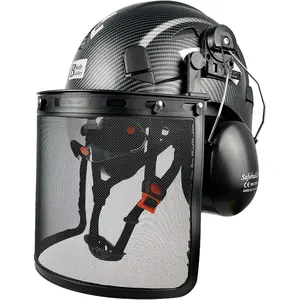 Forestry Safety Helmet with Built-in Visor, Mesh Face Shield & Ear Muffs, 4 in 1 Chainsaw Safety Hard Hat, 6-Point Suspension Adjustable, ABS Construction for Logging Tree Work