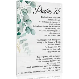 Psalm 23 Eucalyptus Aluminum Sign, Bible Verse Christian Wall Art, Watercolor Greenery Print for Prayer Room, Church & Religious Home Decor, 12x8 Inch