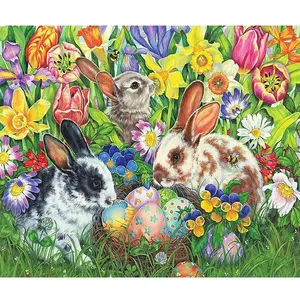 1PC  Diamond Painting Easter Bunny Diamond Painting Kit, DIY Full Drill Rhinestone Art with Spring Flowers and Eggs Design, Perfect for Home Wall Decor and Handcraft Lovers
