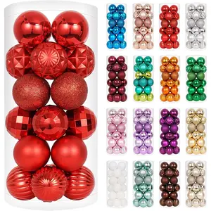 24ct Shatterproof Christmas Ball Ornaments Set Decorations for Xmas Tree 40mm/1.57" Red