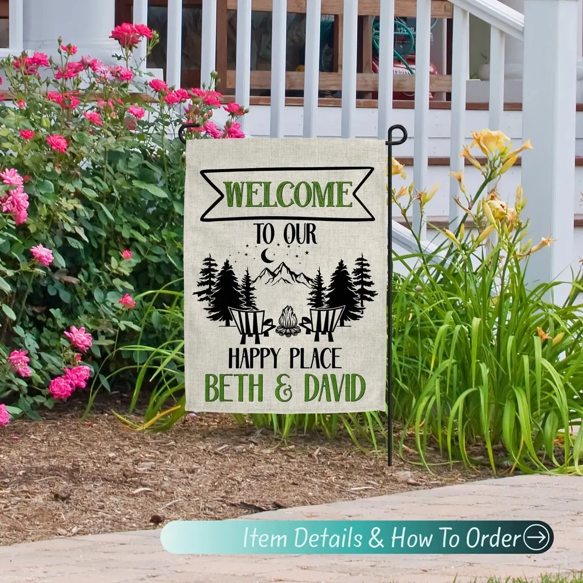 Personalized Welcome Polyester Garden Flag - 11.6" x 17.5"/12" x 18" Rustic Outdoor Decor, Easy Hanging Custom Couple Name Banner, Cabin Porch Entryway Sign, Housewarming Gift Idea (US)