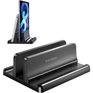 Vertical Laptop Stand Holder Organizer Plastic Adjustable Desktop Notebook Dock Space-Saving 3 in 1 for All MacBook Pro Air,Mac,HP,Dell,Microsoft Surface,Lenovo,up to 17.3 inches (Black)