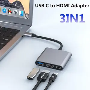 Three port Type-C multifunctional docking station mini portable wind, aluminum alloy heat dissipation shell+4K image quality, suitable for employees on business trips, office work, student party dormitories