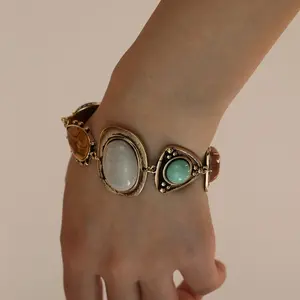 1pc Vintage Boho Style Women's Fashion Bracelet, Resin Gemstone Inlay, Zinc Alloy, Versatile Daily Wear, Ideal Valentine's Day Gift for Stylish Ladies, Versatile Jewelry|Stylish Women's Jewelry|Zinc Alloy Bracelet, Jewelry & Accessories