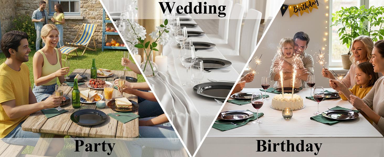 100PCS Black Plastic Plates, Heavy Duty Disposable Black Plates with 50 10.25 inch Dinner Plates and 50 7.5 inch Dessert Plates for Party, Holiday, Wedding