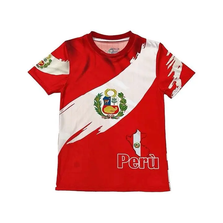Peru Soccer Jersey T-Shirt | Red & White Peruvian Flag Crest Sporty Streetwear & Game Day Tee