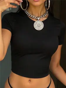 Women Short Sleeve Round Neck Crop Slim Fit T-Shirts,For Spring Summer,Casual Style,Women T Shirt,Women Basic Top,Crop Top,Going Out Tops,Spring Summer Women,Short Sleeve Top,Spring,Tops,Summer Tops,Summer Women,Top,Tops For Women,Summer,Crop Top,T Shirt