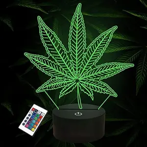 3D Night Light, Leaf Illusion Lamp with Remote Control 16 Colors Changing Table Desk Bedroom Decor Optical Home Room Store Decoration