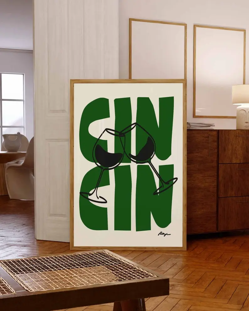 Cin Cin Print Vintage Wine Poster Retro Cocktail Poster Bar Cart Decor Pop Art Poster Alcohol Poster