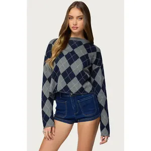 Edikted Women's Prep Girl Argyle Knit Top