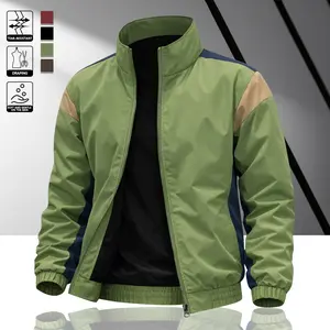 Men's Casual Windproof Stand Collar Jacket, Patchwork Design, Windproof and Durable Surface, Comfortable and Skin-Friendly Fabric, Suitable for Hiking, Sports, Outdoor Leisure, Daily Wear, Ideal for Spring and Autumn Seasons