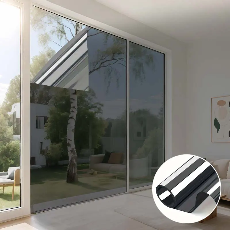 Privacy One-Way Mirror Window Film PVC, Window Privacy Films, Sunshade & Heat Control Adhesive Film, Energy Saving Reflective Coating, Easy Installation