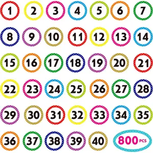 800 count 1-40 Number Stickers, Polka Dot Water/Oil/ Resistant Consecutive Number Labels, Remove Without  for Indoor, Outdoor, Office, Classroom, Storage, Organizing, Boxes (1", 20 Sheets)