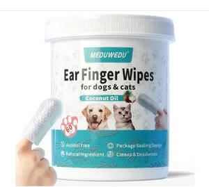 MEDUWEDU Ear Cleaner Finger Wipes 60 Counts, Dog Ear Cleaner, Grooming Kit Care for Dogs and Cats, Soft & Easy Otic Cleaning Pads, Remove Wax, Dirt & Stop Smelly, Itchy, Non-Irritating, Coconut Scent