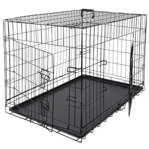 SuperDeal Pets High-Quality 36-Inch Durable Dog Crate with Folding Pet Cage 2 Doors and Tray, Black